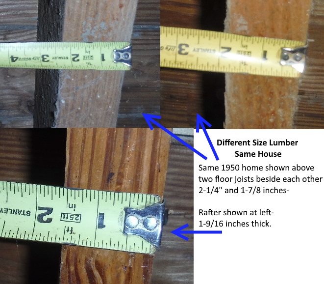 Old home different size lumber